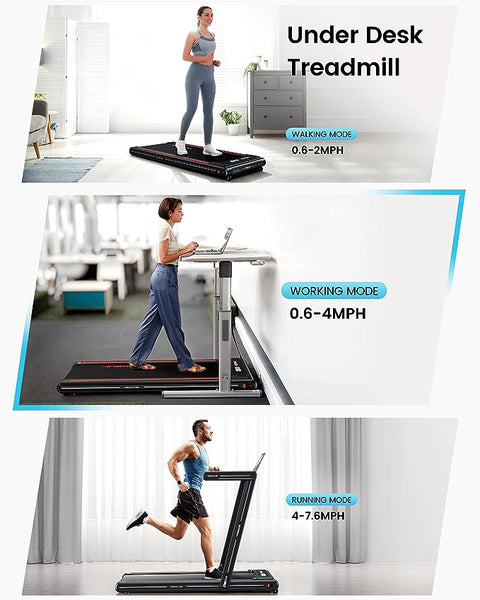 UPGO Treadmill, 2 in 1 Under Desk Treadmill 2.5HP, Walking Pad for Home/Office, Smart Walking Treadmill with App, Walking Jogging Machine with 265 lbs Weight Capacity Remote Control LED Display