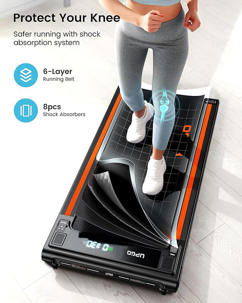 UPGO Treadmill, Under Desk Treadmill 2.5HP, Walking Pad for Home/Office, Smart Walking Treadmill with App, Walking Jogging Machine with 265 lbs Weight Capacity Remote Control LED Display