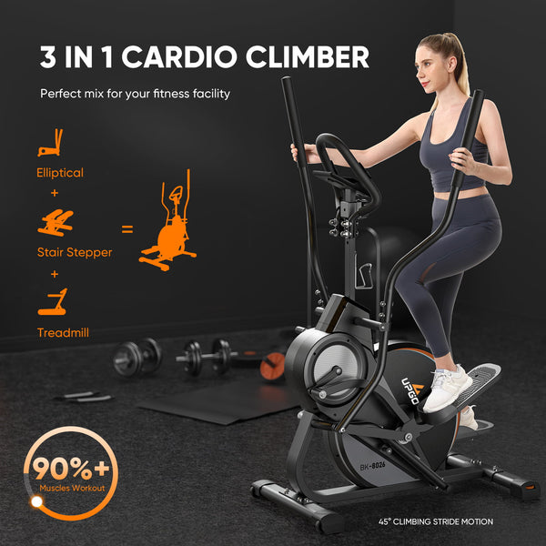 UPGO Pro Cardio Climber Stepping Elliptical Machine, 3 in 1 Elliptical, Total Body Fitness Cross Trainer with Hyper-Quiet Magnetic Drive System