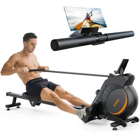 UPGO Magnetic Rowing Machine 350 LB Weight Capacity - Foldable Rower for Home Use with LCD Monitor, Tablet Holder and Comfortable Seat Cushion