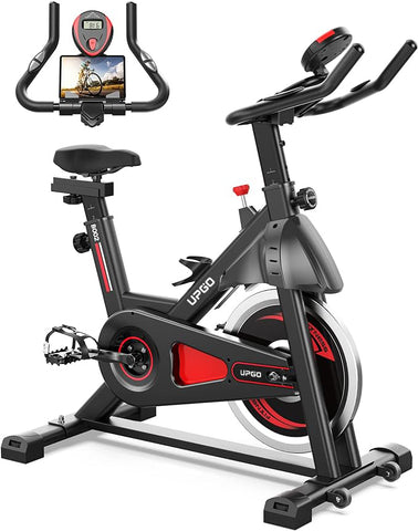 UPGO Exercise Bike-Stationary Indoor Cycling Bike for Home 270 Lbs Weight Capacity, Comfortable Seat Cushion and iPad Holder Red