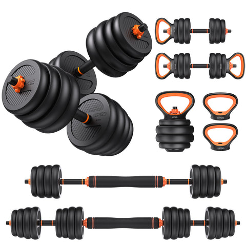 UPGO Adjustable Dumbbells, 90lbs Free Weight Set with Connector, 4 in1 Dumbbells Set as Barbell, Kettlebells, Push up Stand, Fitness Exercises for Home Gym Suitable Men/Women