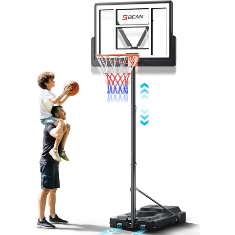UPGO Basketball Hoop Outdoor 4.5-10FT Adjustable Height, 44 in Backboard, 20 Gal Stable Base, Portable Basketball Hoop Ideal for Kids/Teens/Adults
