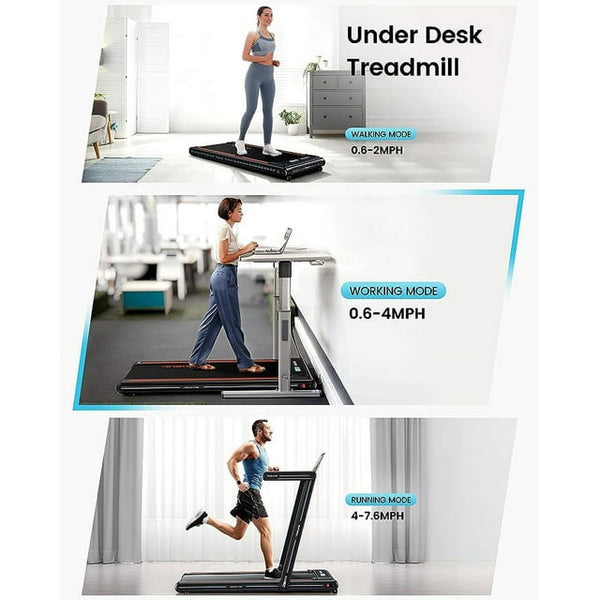UPGO 2.5HP Under Desk Treadmill, 2 in 1 Smart Walking Jogging Folding Treadmill for Home 7.6MPH Walking Pad with 265 lbs Weight Capacity