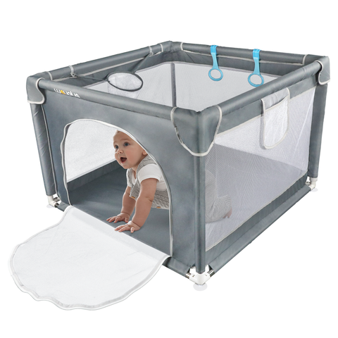 WAYPLUS Baby Playpen, Kids Safety Activity Play Yard Collapsible Portable Playpen 36'' x 36'' - Gray