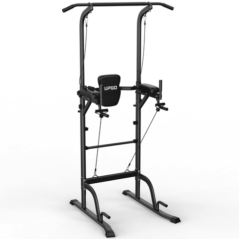 UPGO Power Tower Dip Station Pull up Bar Power Rack Push up Resistance Band Adjustable for Home Gym Strength Training Workout Equipment, 400 lbs