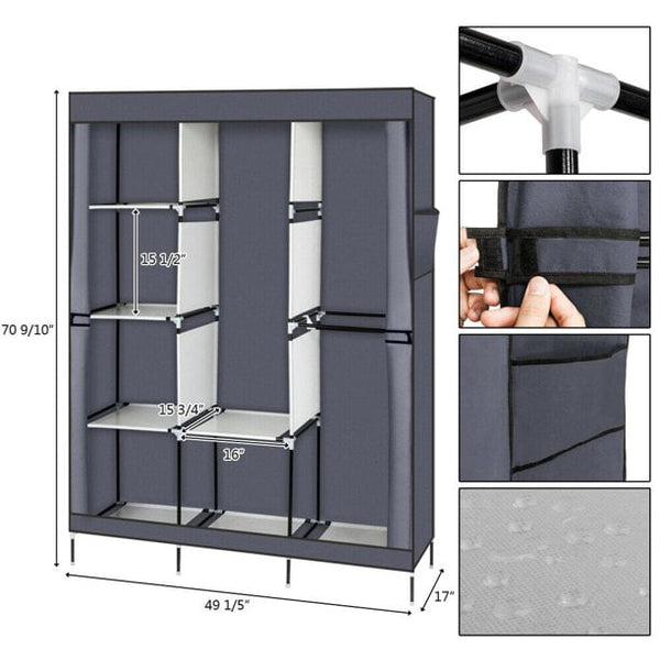 OTFitness 71" Portable Closet Wardrobe Clothes Rack Storage Organizer with Shelf Gray