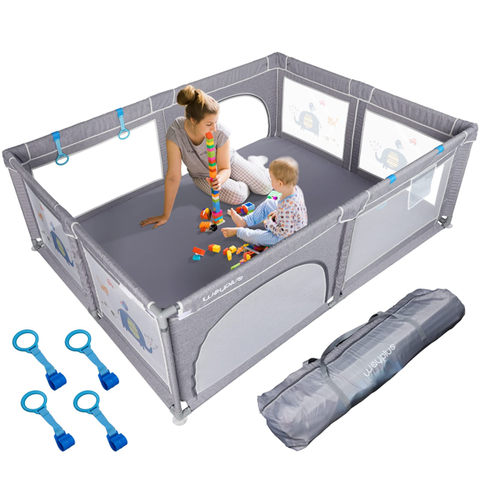 WAYPLUS Baby Playpen, Collapsible Kids Safety Activity Play Yard Portable Playpen Extra Large78'' x 62'' - Gray