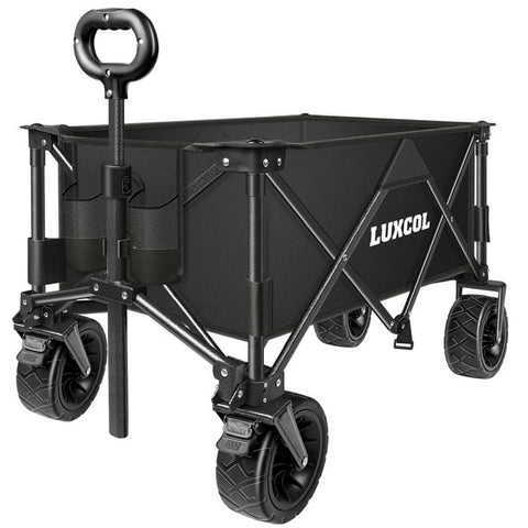 LUXCOL Collapsible Wagon Cart Black, Foldable Wagon Cart 601D Oxford Cloth, Collapsible Wagon Oversized Wheels, Portable Folding Wagon