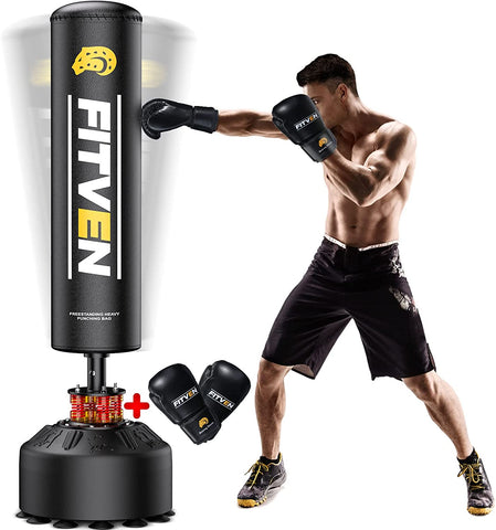 Freestanding Punching Bag 70 In./205 Lbs. with Boxing Gloves, Heavy Boxing Bag with Suction Cup Base for Adult Youth Kids-Black