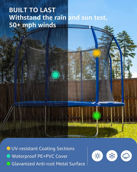 BCAN 10 FT Outdoor Trampoline - Recreational Trampoline for Family 450LBS Weight Capacity