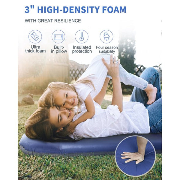 Camping Sleeping Pad,3 Inches Thickness Self-Inflating Sleeping Mat with Pillow, Portable Folding Foam Pad,Waterproof and Tear resistant