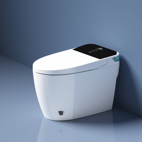 Teekyooly Smart Toilet,One Piece Bidet Toilet for Bathrooms,Modern Elongated Toilet with Warm Water, Auto Flush, Foot Sensor Operation, Heated Bidet Seat ,Tankless Toilets with LED Display