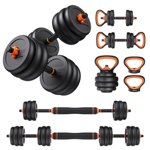 UPGO Adjustable Dumbbells, 50lbs Free Weight Set with Connector, 4 in1 Dumbbells Set Used as Barbell, Kettlebells, Push up Stand, Fitness Exercises for Home Gym Suitable Men/Women