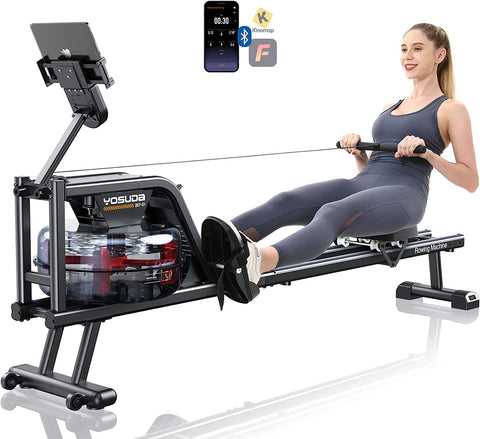 UPGO Water Rowing Machine 350 LB Weight Capacity - Foldable Rower for Home Use with LCD Monitor, Tablet Holder and Comfortable Seat Cushion