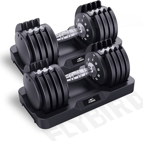UPGO Adjustable 25lbs Dumbbell Set with Anti-Slip Metal Handle for Full Body Workout Fitness and Muscle Building, Quick Select 5-25, Pair