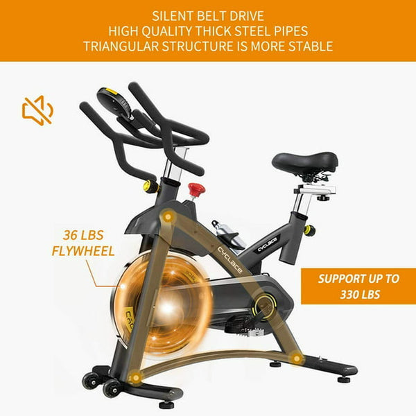 Exercise Stationary Bike 330 Lb. Weight Capacity, Indoor Cycling with Comfortable Seat Cushion, Tablet Holder and LCD Monitor