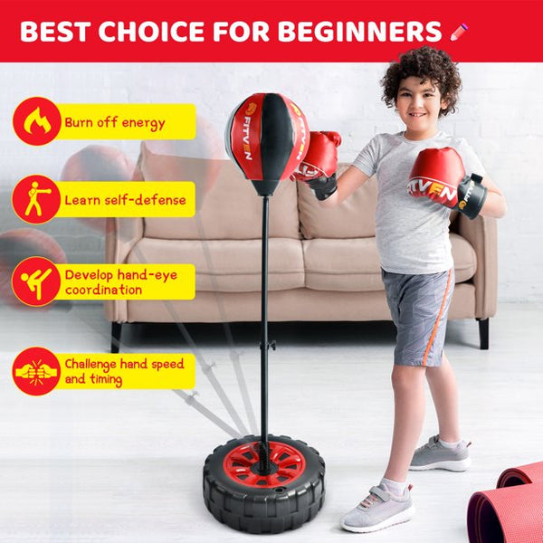 Punching Bag with Boxing Gloves, Height Adjustable Boxing Bag,Freestanding Punching Ball for Ages 3-13 Kids,Toy Gift for Boys & Girls