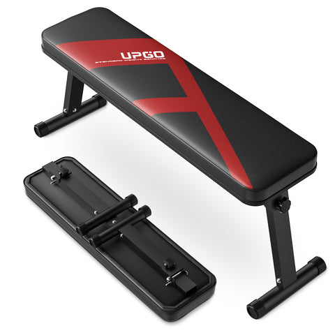 UPGO 600LBS Folding Flat Bench, Sturdy Lightweight and Space-saving Bench Press Flat Weight Bench, Easy to Assemble