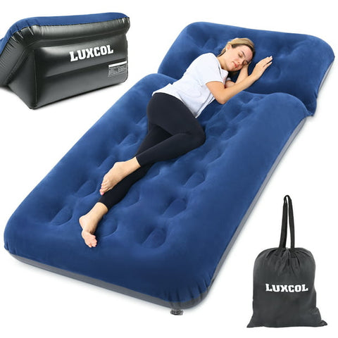 LUXCOL Inflatable Mattress PVC 0.35mm Flocking Twin Air Mattress Bed - Dark Blue