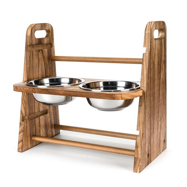 Wayplus Dog Bowls Elevated 3 Heights 4in 8in 13in Rustic Wood Elevated Dog Cat Dishes with Double Dog Food Bowls Stand Raised Dog Feeder for Small and Medium Dogs Cat