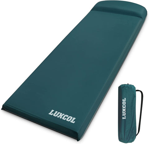 LUXCOL Camping Sleeping Pad - 3 Inches Self-Inflating Sleeping Mat , UltraThick Camping Foam Pads for Backpacking, Tent, Hammock - Lightweight, Compact and Insulated Sleeping pad, Seawater Green