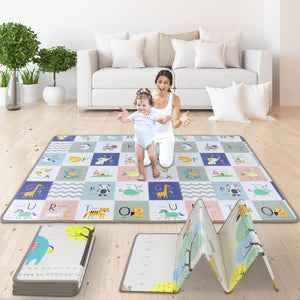 WAYPLUS Baby Play Mat, XPE Waterproof Anti-Slip Foam Baby Floor Mat with Fabric Covering Edge, Extra Large & Thick Reversible Folding Crawling Mat for Infants Toddlers Kids