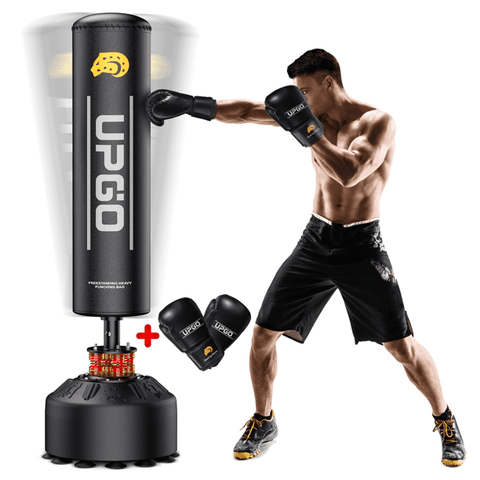 UPGO Freestanding Punching Bag for Adult 70 In./205 Lbs. with Boxing Gloves, Heavy Boxing Bag with Suction Cup Base for Adult Youth Kids-Black